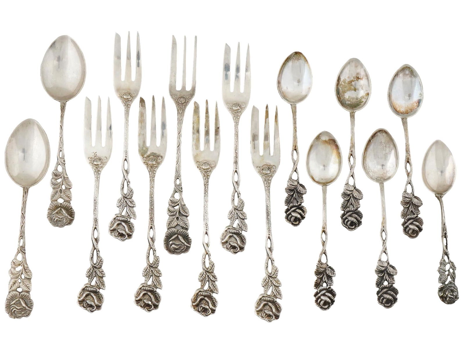 GERMAN ANTIKO HILDESHEIMER ROSE SILVER SPOONS AND FORKS (1 of 5)