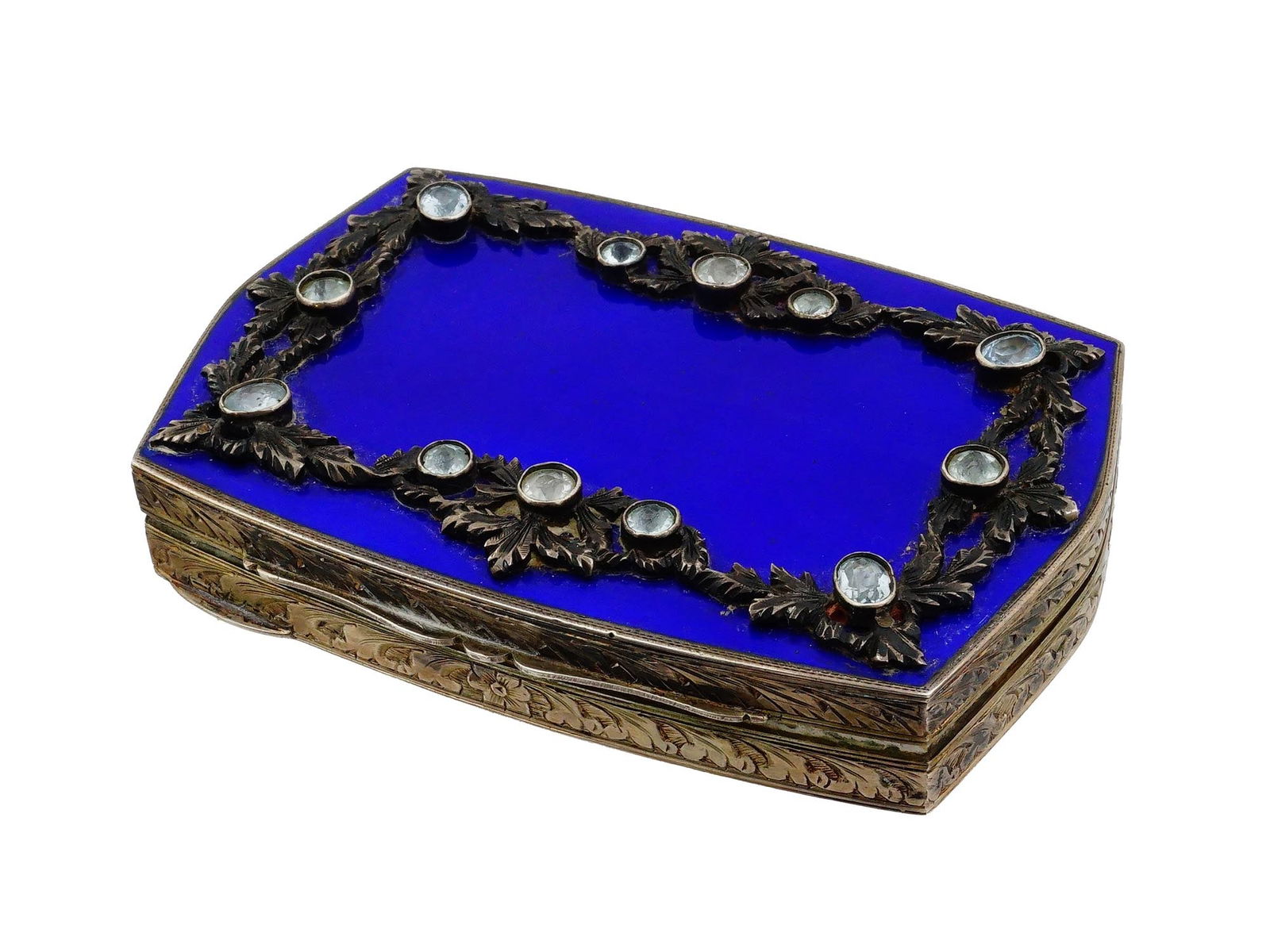 VINTAGE SILVER ENAMEL COMPACT BOX WITH MIRROR (1 of 8)