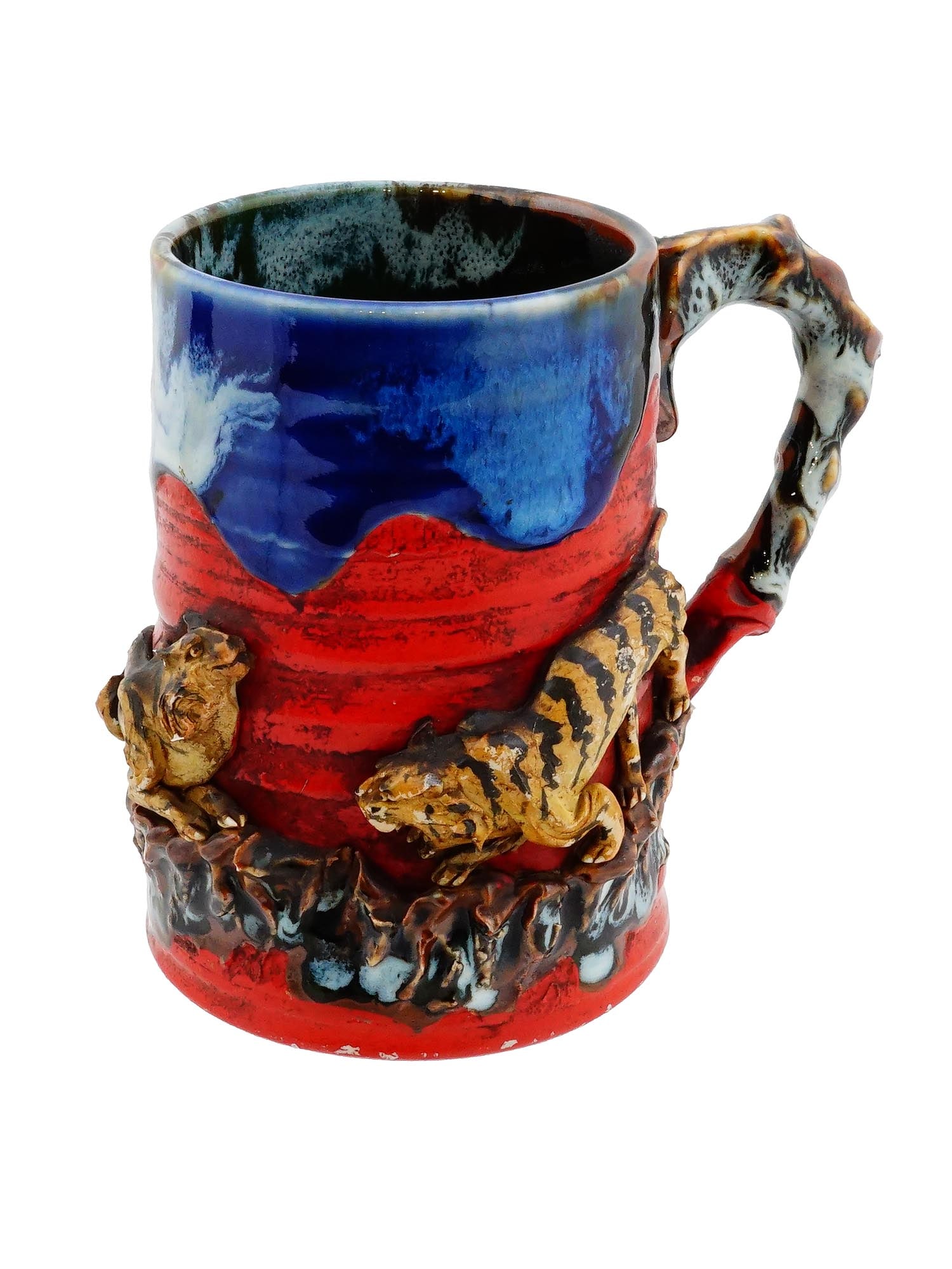 ANTIQUE JAPANESE SUMIDA GAWA POTTERY MUG W TIGERS (1 of 8)