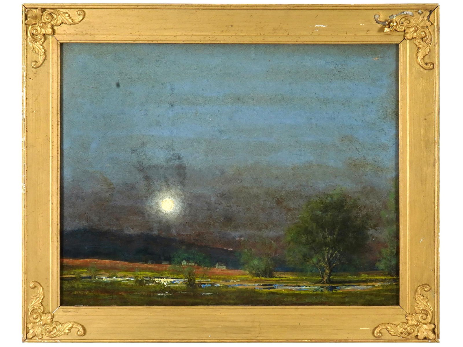 EUROPEAN SCHOOL NIGHT LANDSCAPE OIL PAINTING FRAMED (1 of 4)