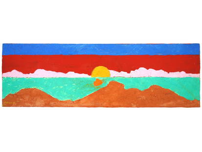 AMERICAN PAINTING BY ETEL ADNAN ISTANBUL BEFORE DAWN: Etel Adnan, Lebanese-American, 1925 to 2021, an oil painting on canvas. Signed by the artist, dated 1986, and titled Istanbul before Dawn to the back. Etel Adnan was a poet, essayist, and visual artis