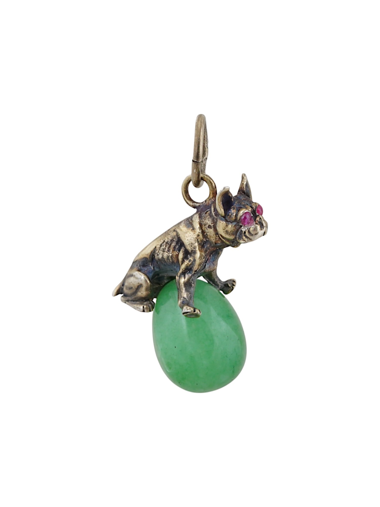 RUSSIAN SILVER JADE DOG EASTER EGG PENDANT W RUBY EYES (1 of 5)