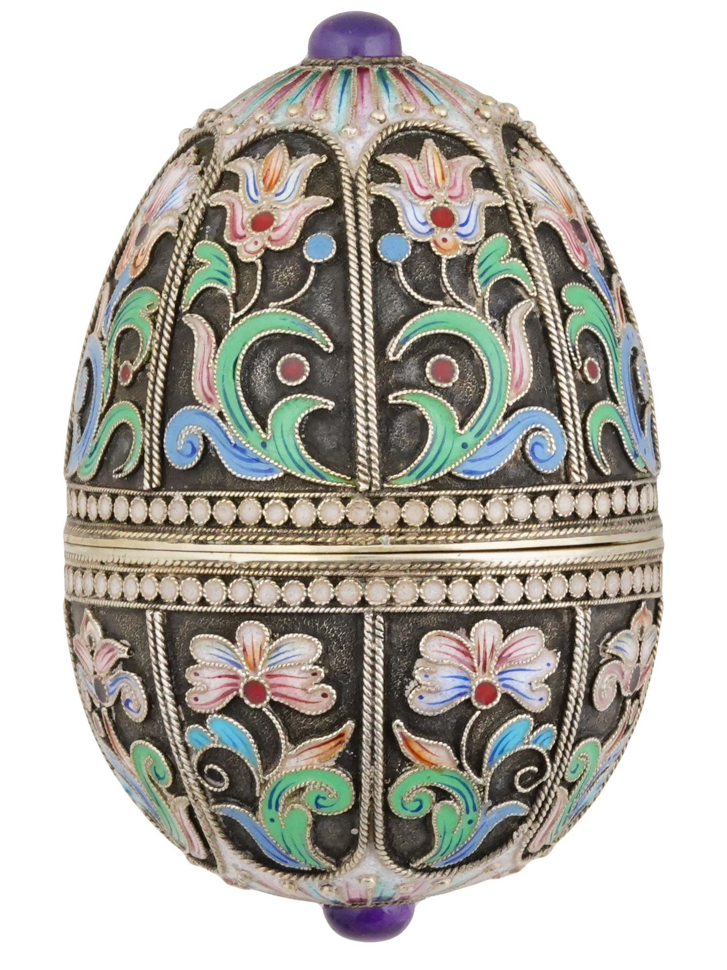 RUSSIAN SILVER ENAMEL EASTER EGG W GEMSTONES (1 of 6)