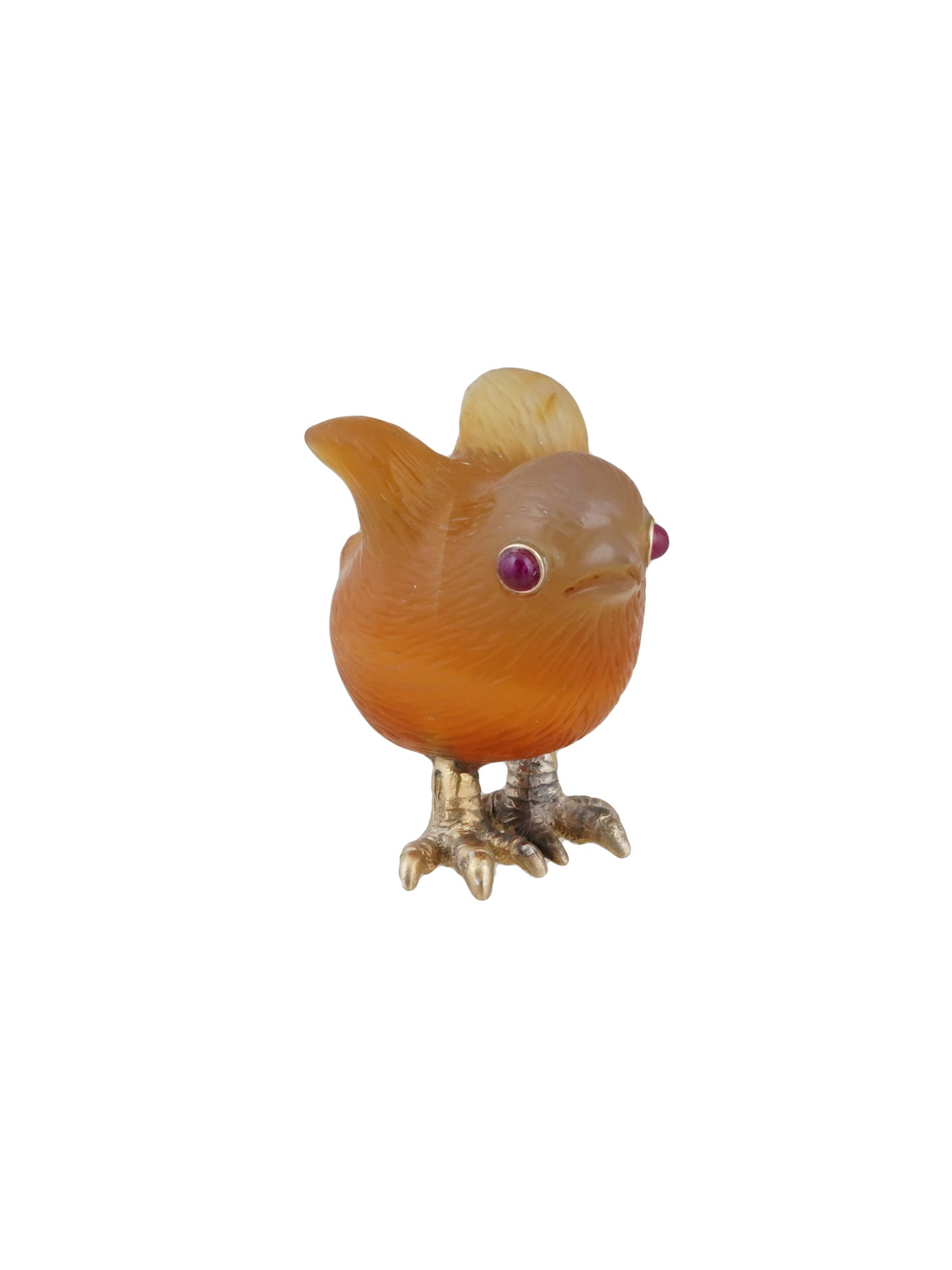 RUSSIAN CARVED HONEY AGATE CHICK FIGURE W GOLD RUBY EYES (1 of 9)