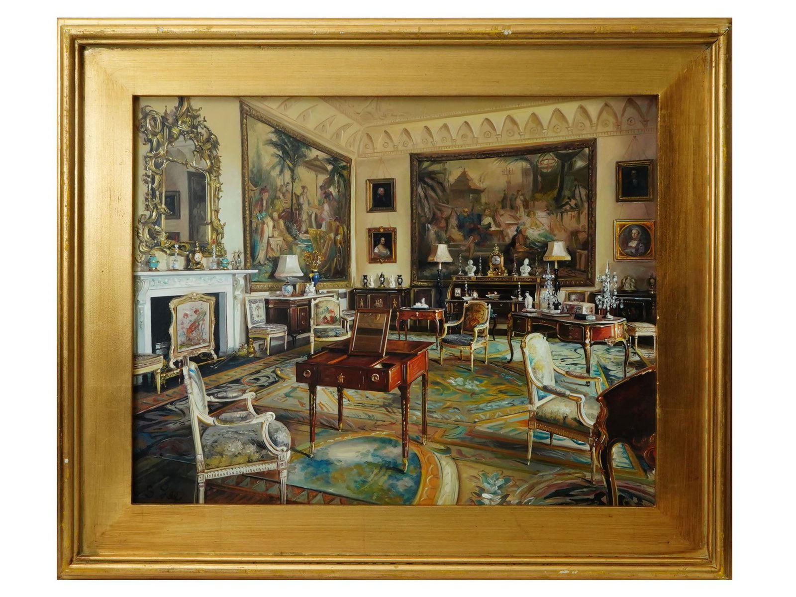 CHINESE INTERIOR SCENE OIL PAINTING BY S.H. LEE (1 of 4)