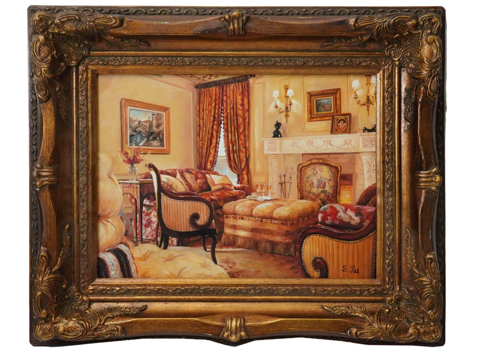 CHINESE INTERIOR SCENE OIL PAINTING BY S.H. LEE (1 of 5)