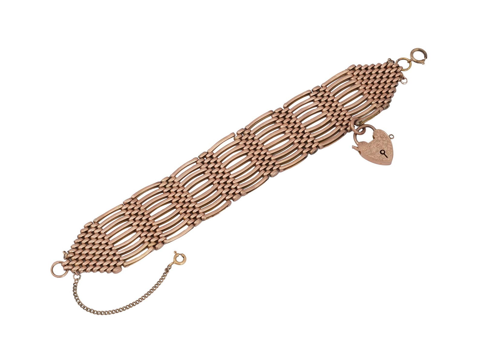 VINTAGE ROSE GOLD GATE LINK BRACELET WITH GOLD CHARM (1 of 8)