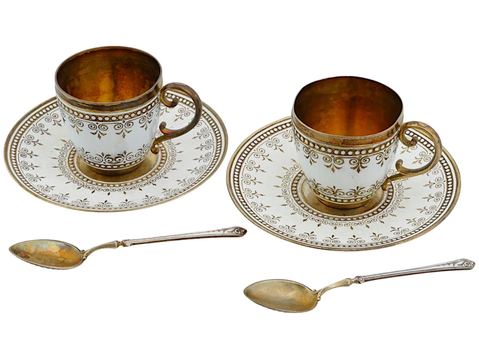 NORWEGIAN SILVER ENAMEL CUPS W SAUCERS AND SPOONS (1 of 11)