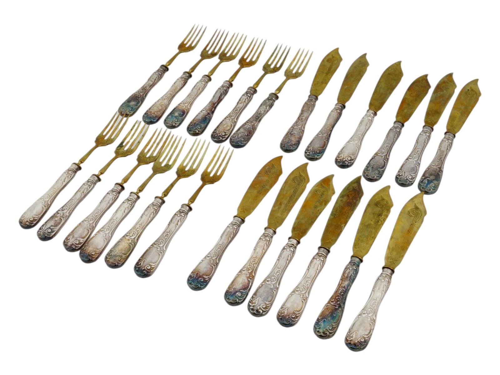 ANTIQUE GERMAN SILVER FORK AND KNIFE SET (1 of 7)