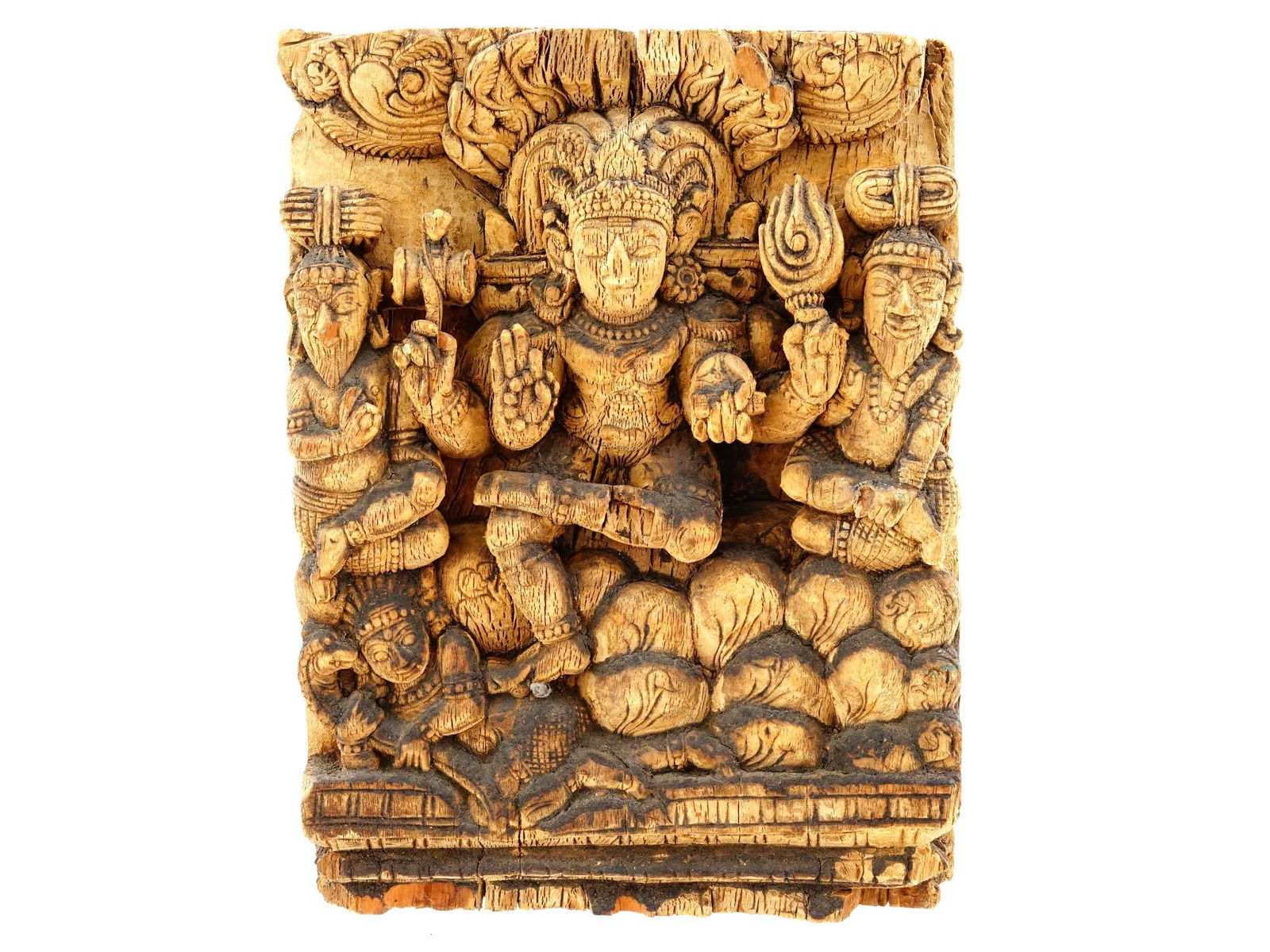 ANTIQUE 18TH CEN INDIAN HAND CARVED WOODEN PANEL (1 of 7)