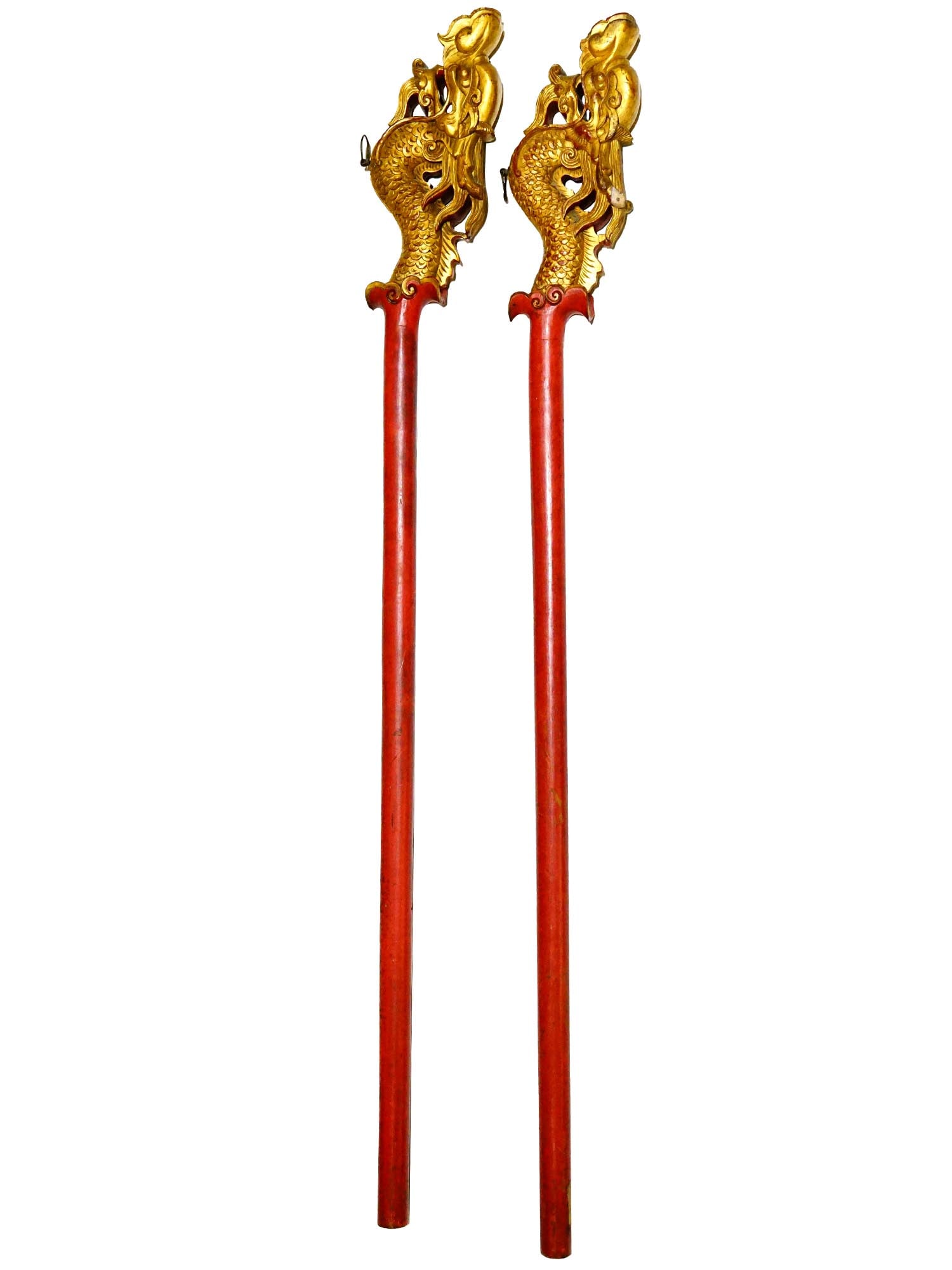 CHINESE CARVED WOOD PALANQUIN STICKS W DRAGON HANDLES (1 of 6)