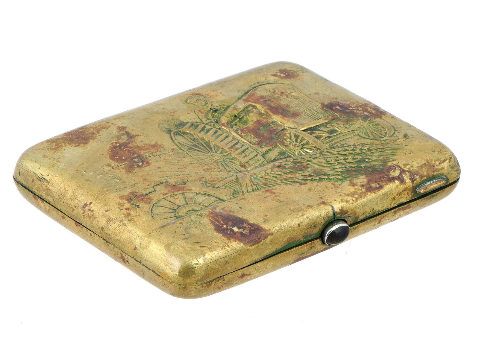 VINTAGE RUSSIAN SOVIET CIGARETTE CASE MAN ON A TRACTOR (1 of 3)