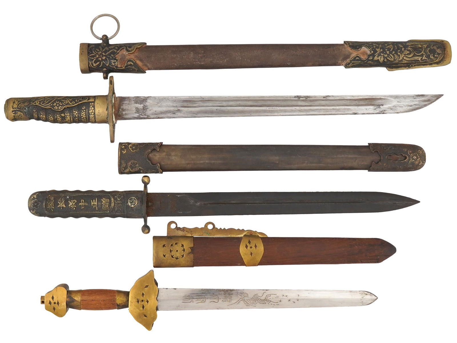 VINTAGE CHINESE STRAIGHT SWORDS WITH SCABBARDS (1 of 10)