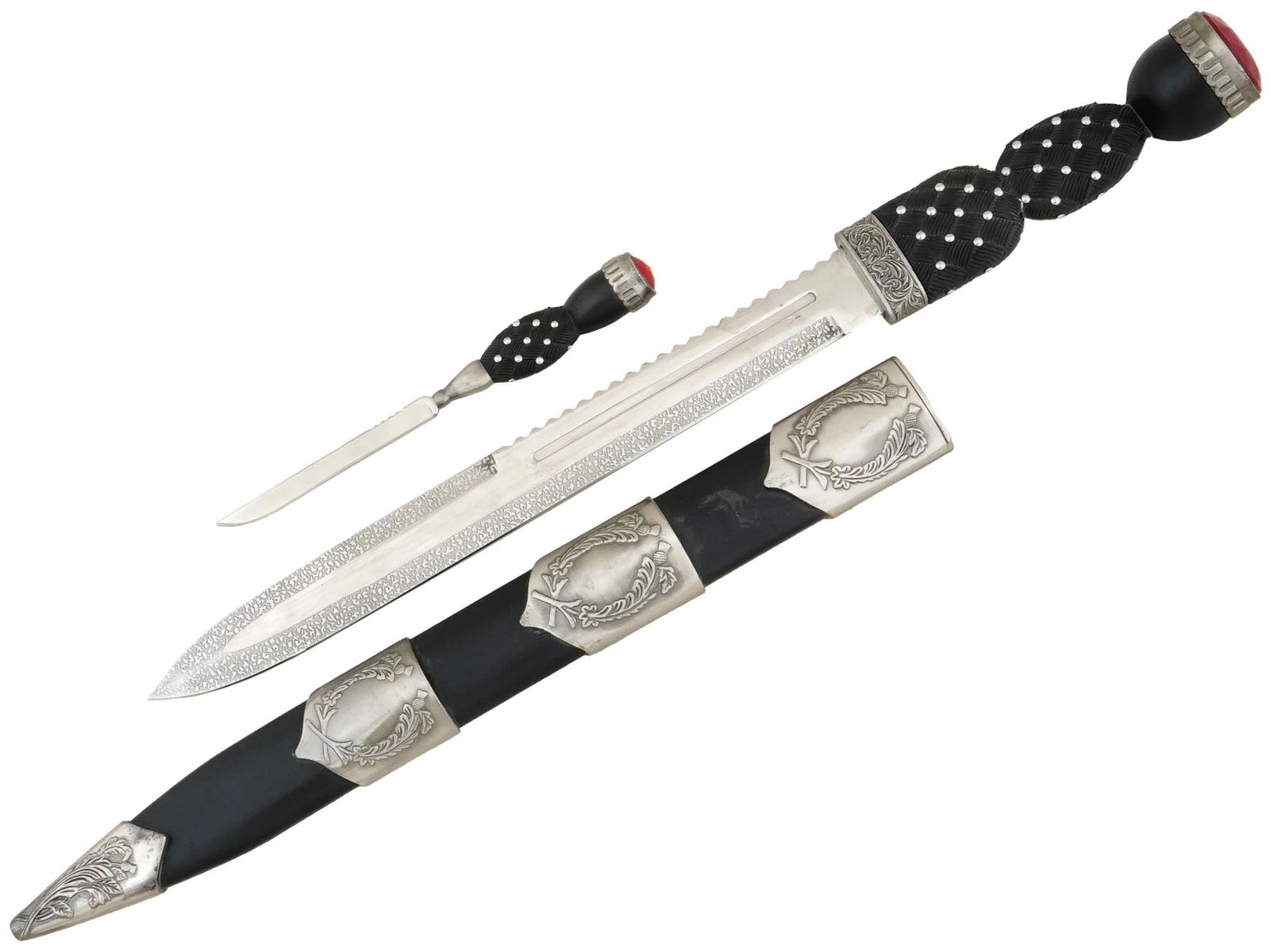 SCOTTISH CELTIC DIRK DAGGER WITH SCABBARD AND KNIFE (1 of 6)