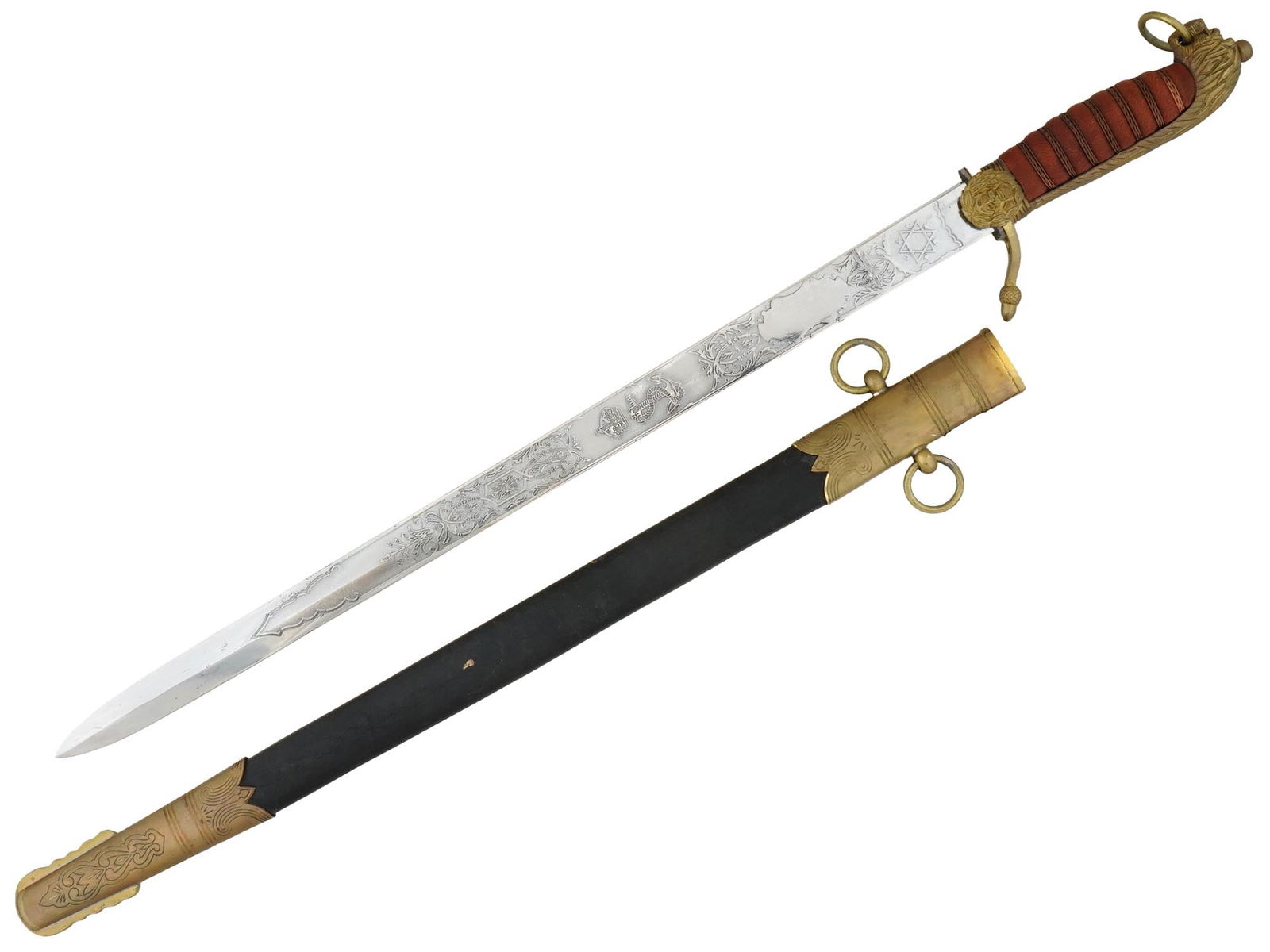 BRITISH NAVY DAGGER WITH LION HEAD POMMEL AND DECOR (1 of 6)