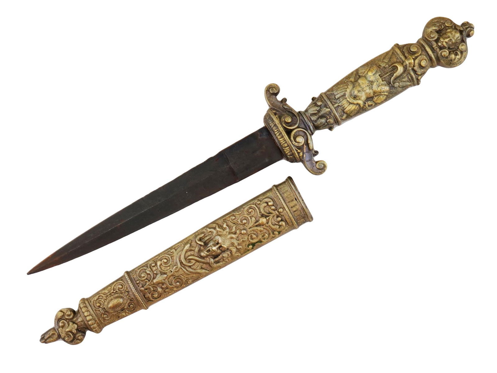 ANTIQUE EUROPEAN RELIEF DESIGN DAGGER WITH SHEATH (1 of 4)