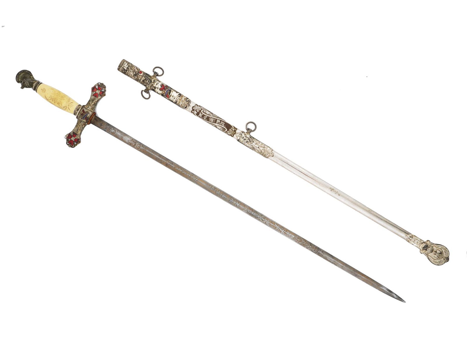 ANTIQUE MASONIC KNIGHTS TEMPLAR SWORD W SCABBARD (1 of 11)