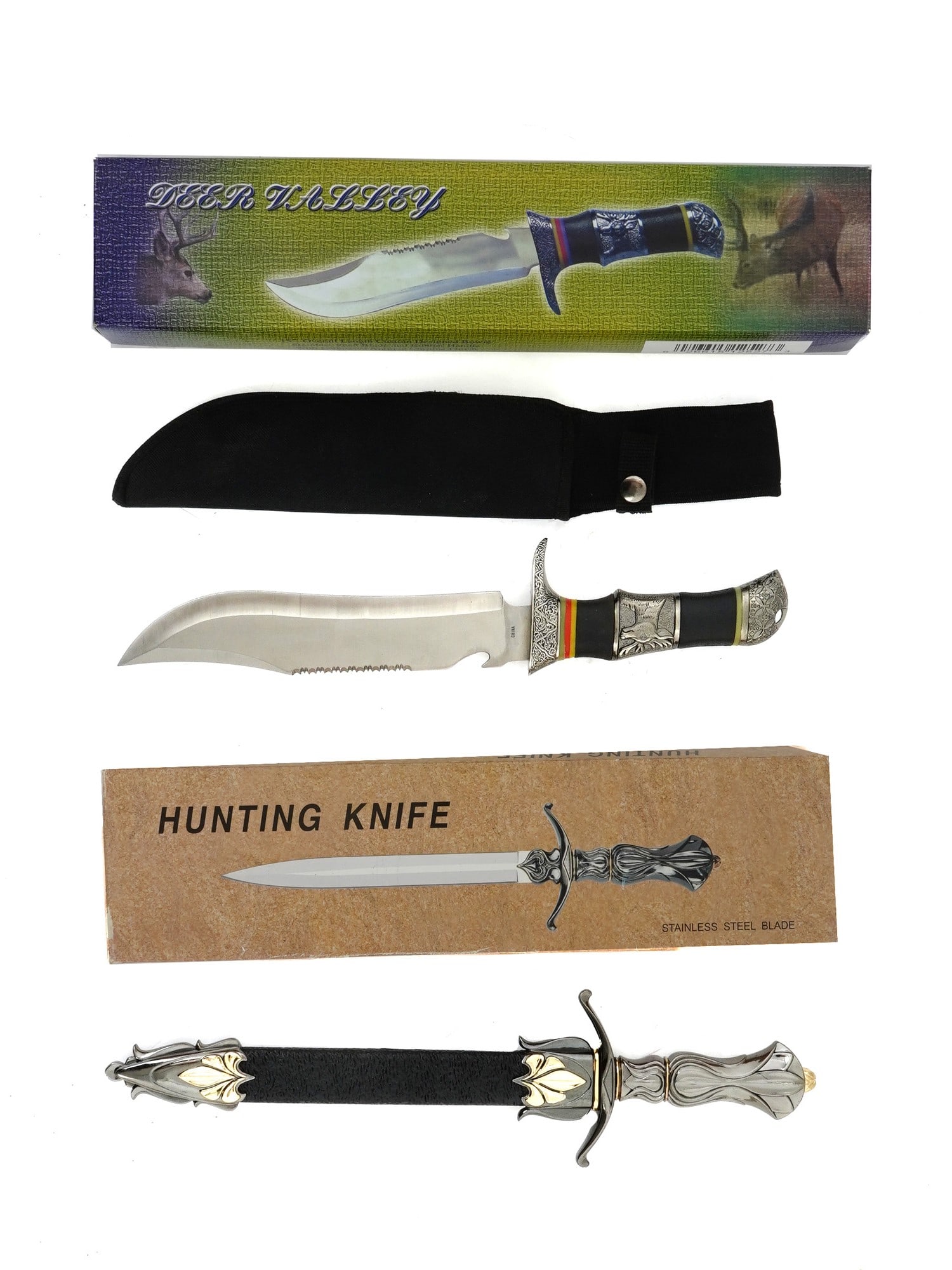 TWO HUNTING KNIVES WITH FLORAL AND DEER MOTIF IOB (1 of 7)