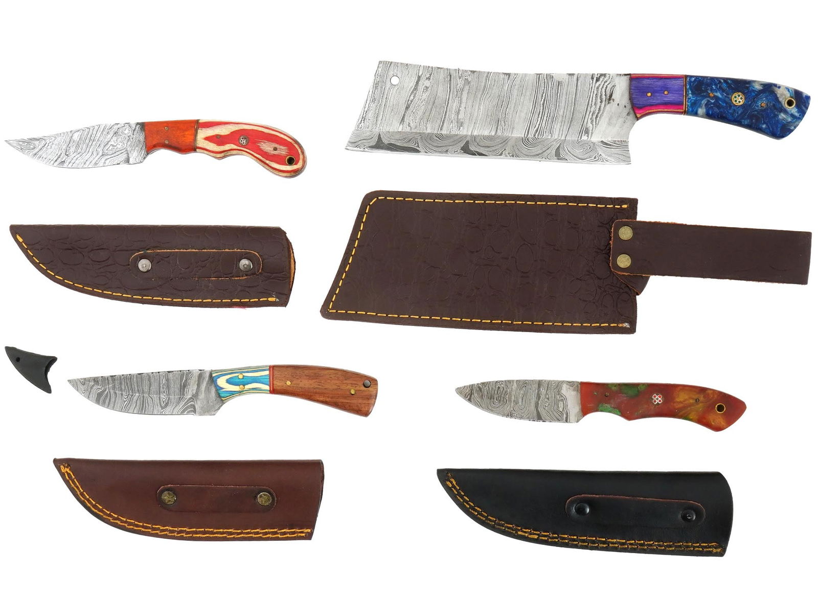 4 DAMASCUS STEEL KNIVES OF VARIOUS SHAPES AND DESIGNS (1 of 3)
