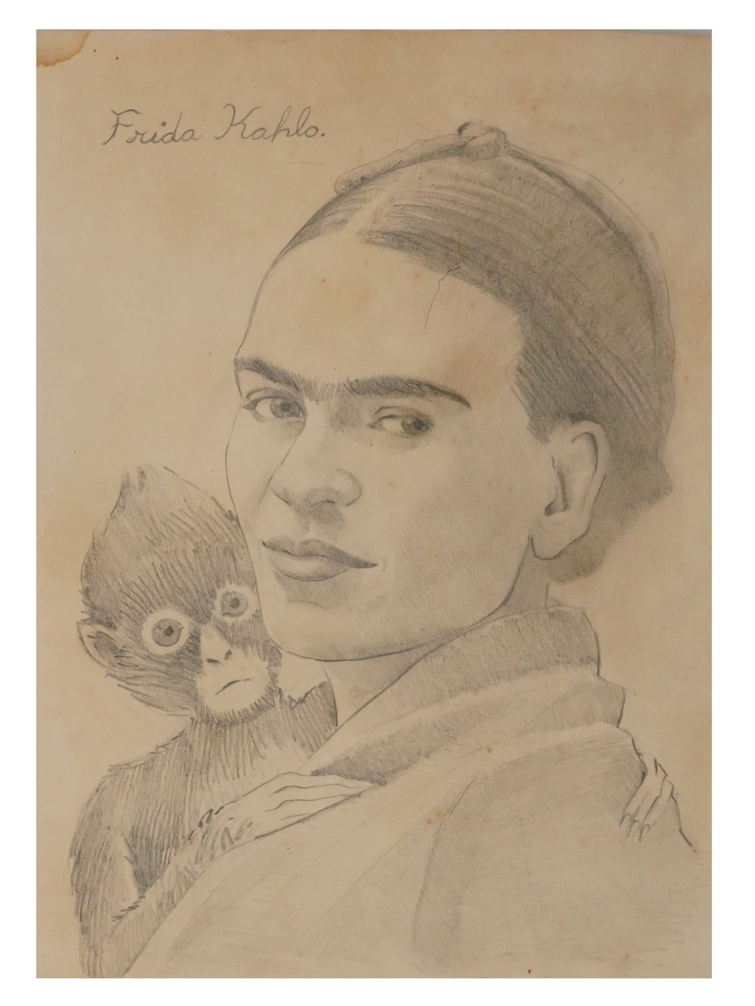 ATTR TO FRIDA KAHLO SELF PORTRAIT PENCIL PAINTING (1 of 4)