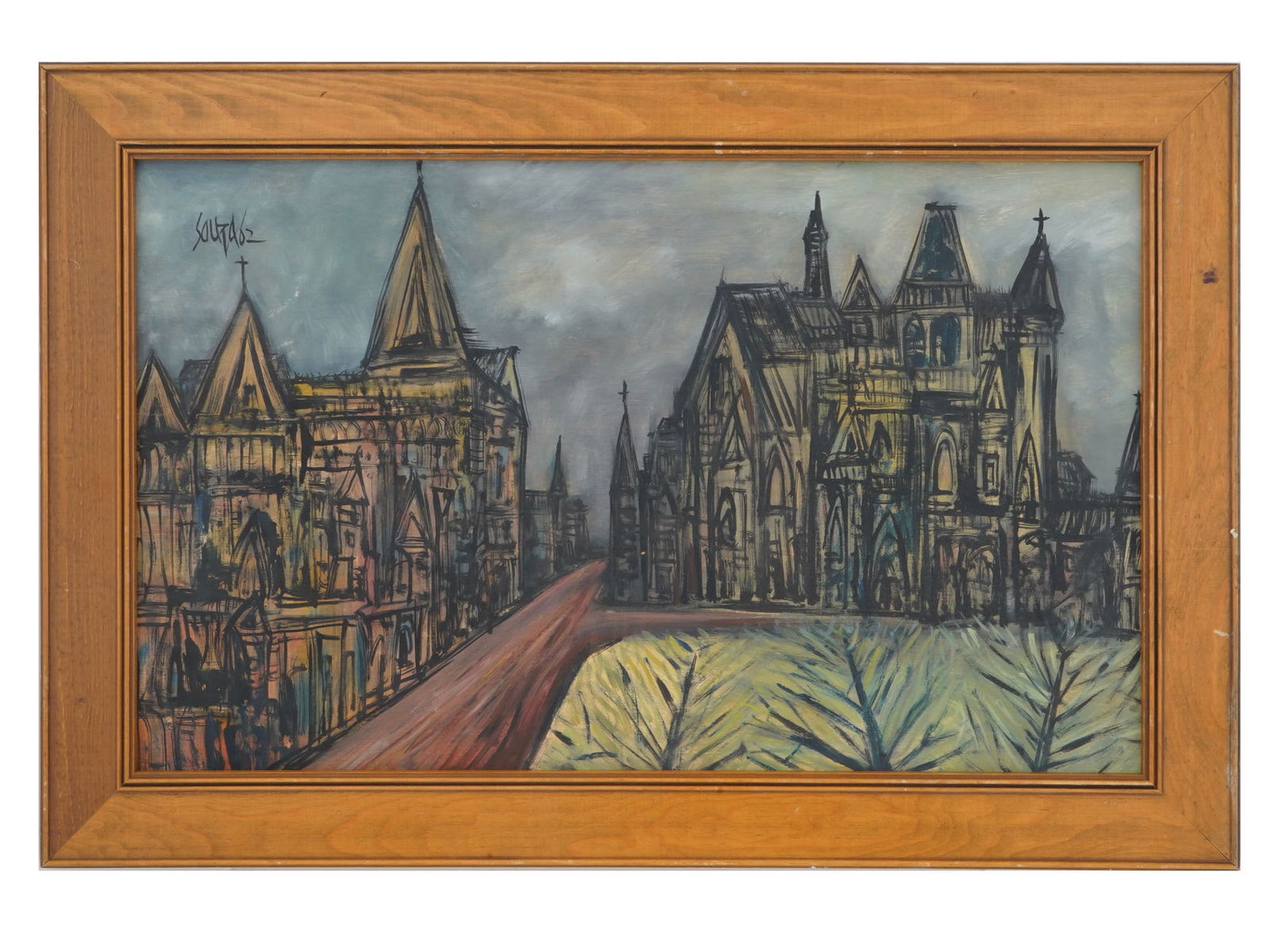 MID CENTURY INDIAN SCHOOL CITYSCAPE OIL PAINTING (1 of 4)