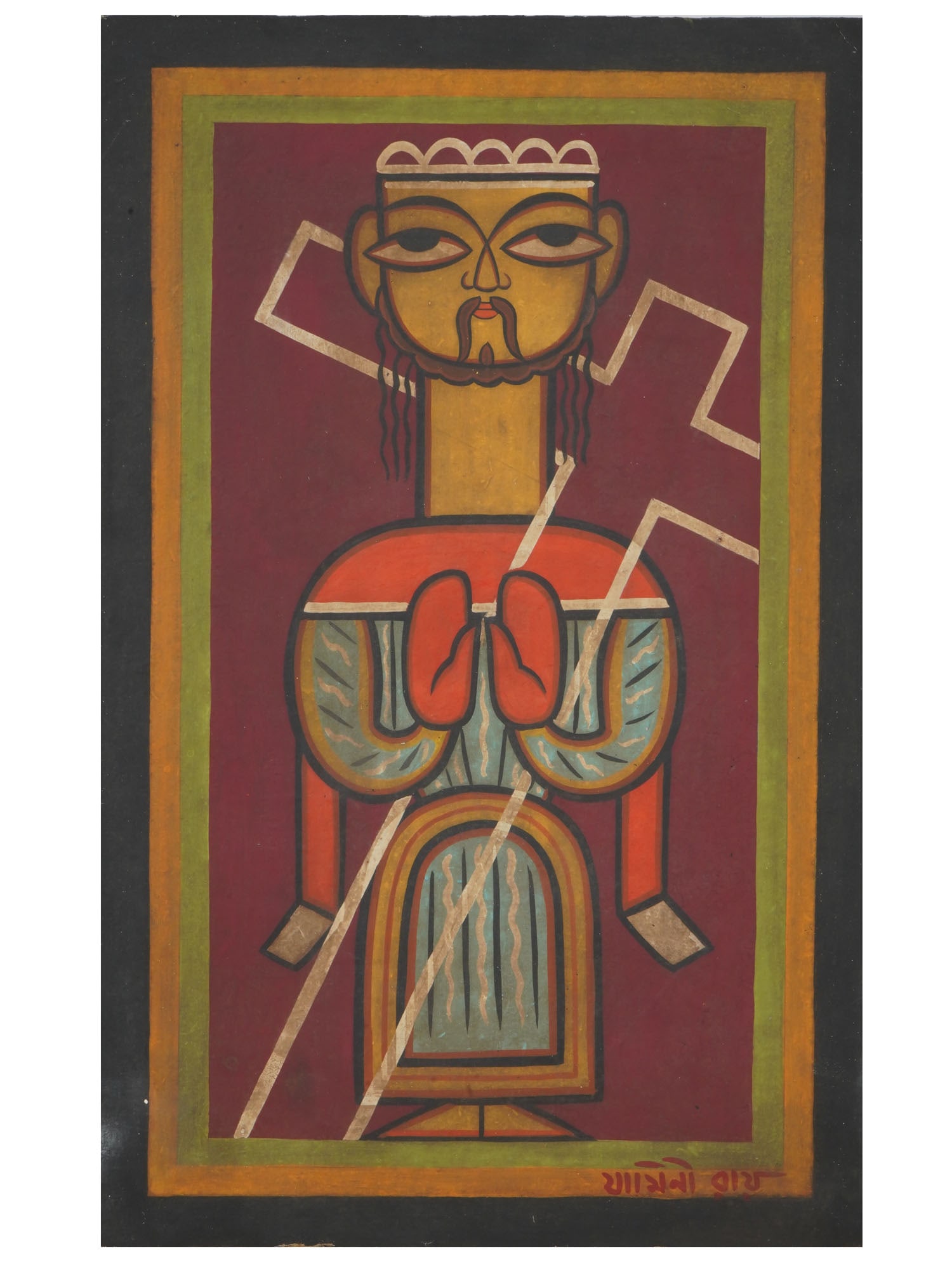 INDIAN PORTRAIT TEMPERA PAINTING SIGNED JAMINI ROY (1 of 6)