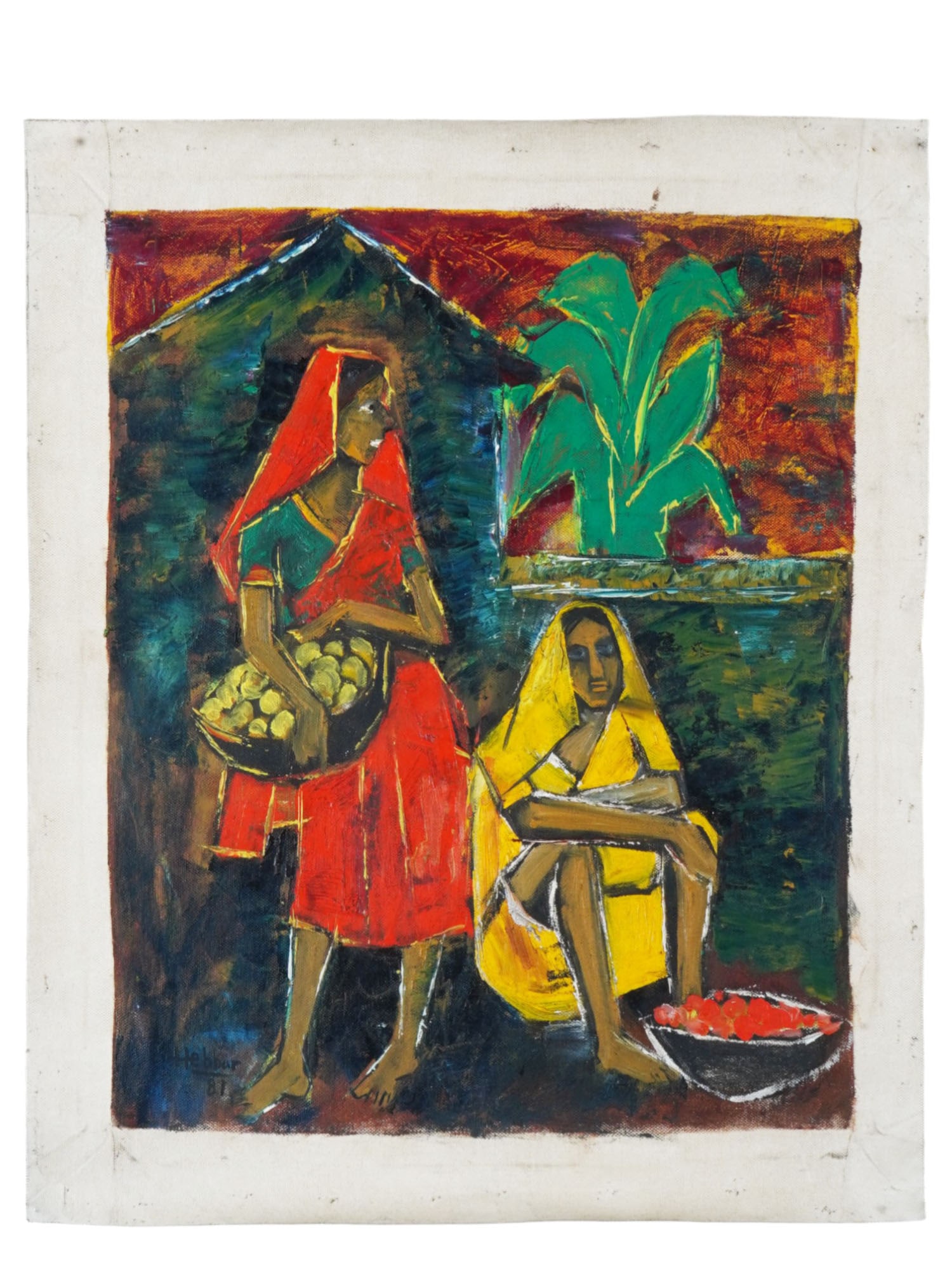 KATTINGERI KRISHNA HEBBAR SIGNED INDIAN OIL PAINTING (1 of 4)