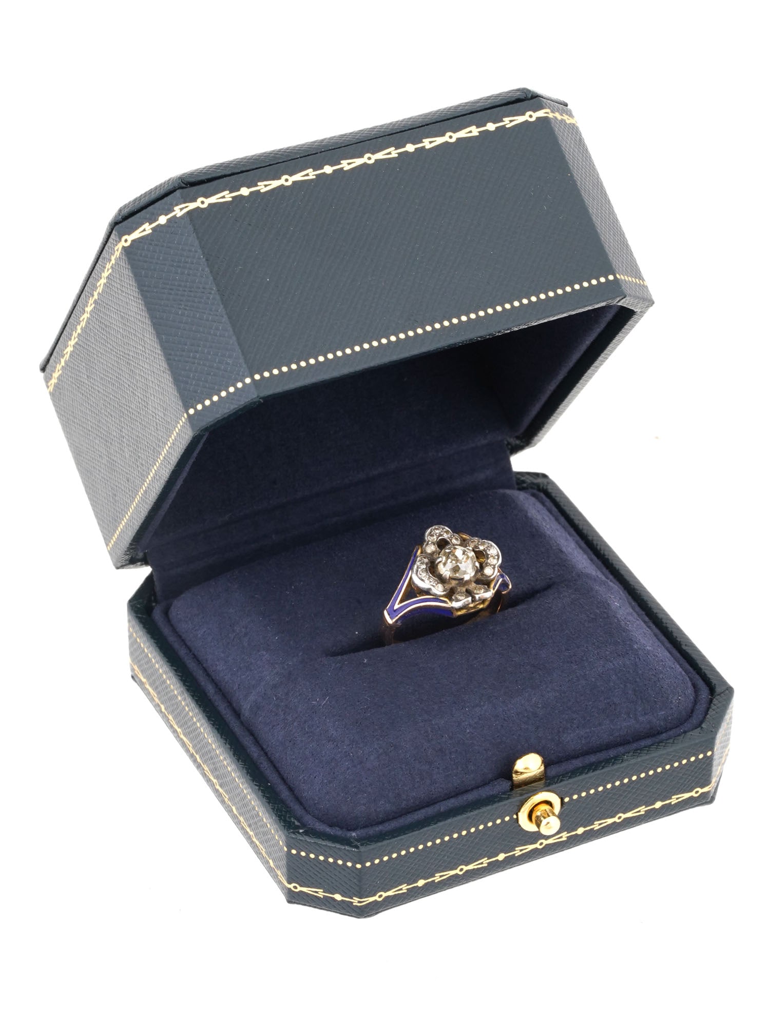 RUSSIAN 14K PINK GOLD ENAMEL RING W DIAMONDS IN BOX (1 of 8)