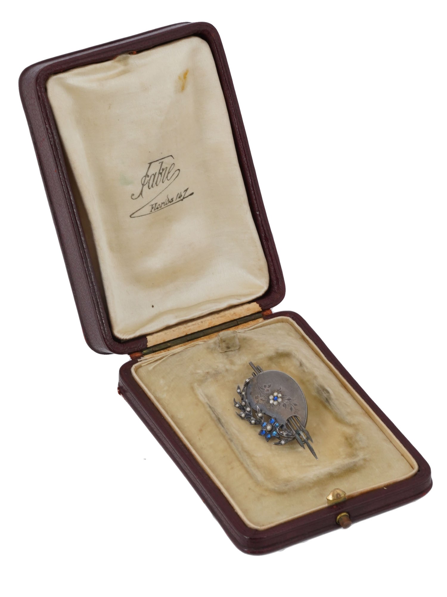 ANTIQUE VICTORIAN MANNER PEARL AND BLUE STONE BROOCH (1 of 4)