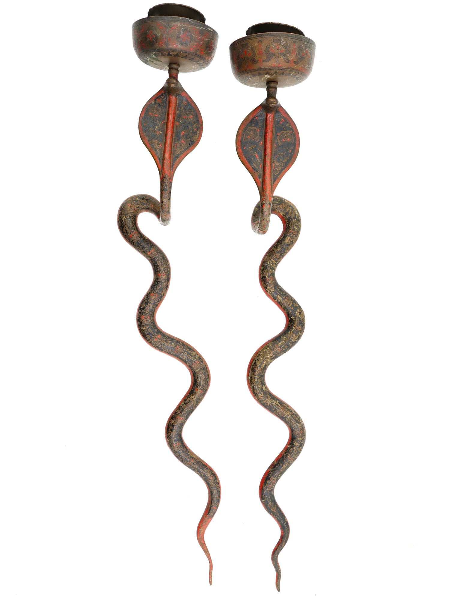 ANTIQUE EGYPTIAN REVIVAL BRONZE COBRA WALL SCONCES (1 of 11)