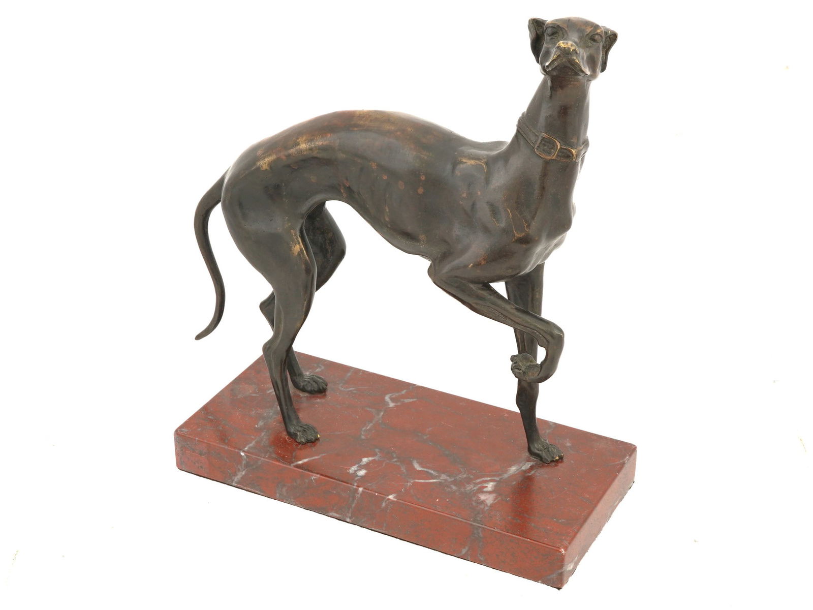 ANTIQUE CAST BRONZE DOG FIGURE ON MARBLE BASE (1 of 6)