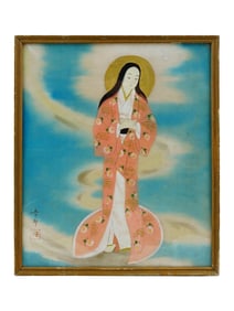 CHINESE CHRISTIAN SILK PAINTING PORTRAIT OF A SAINT
