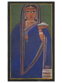 INDIAN PORTRAIT TEMPERA PAINTING AFTER JAMINI ROY