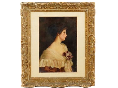 ANTIQUE AMERICAN FEMALE PORTRAIT OIL PAINTING SIGNED