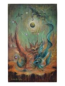 ATTR TO LEONORA CARRINGTON MEXICAN SURREALIST PAINTING