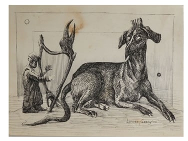 ATTR TO LEONORA CARRINGTON MIXED MEDIA PAINTING