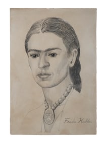 ATTR TO FRIDA KAHLO SELF PORTRAIT GRAPHITE PAINTING