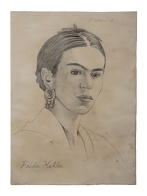 ATTR TO FRIDA KAHLO SELF PORTRAIT GRAPHITE PAINTING