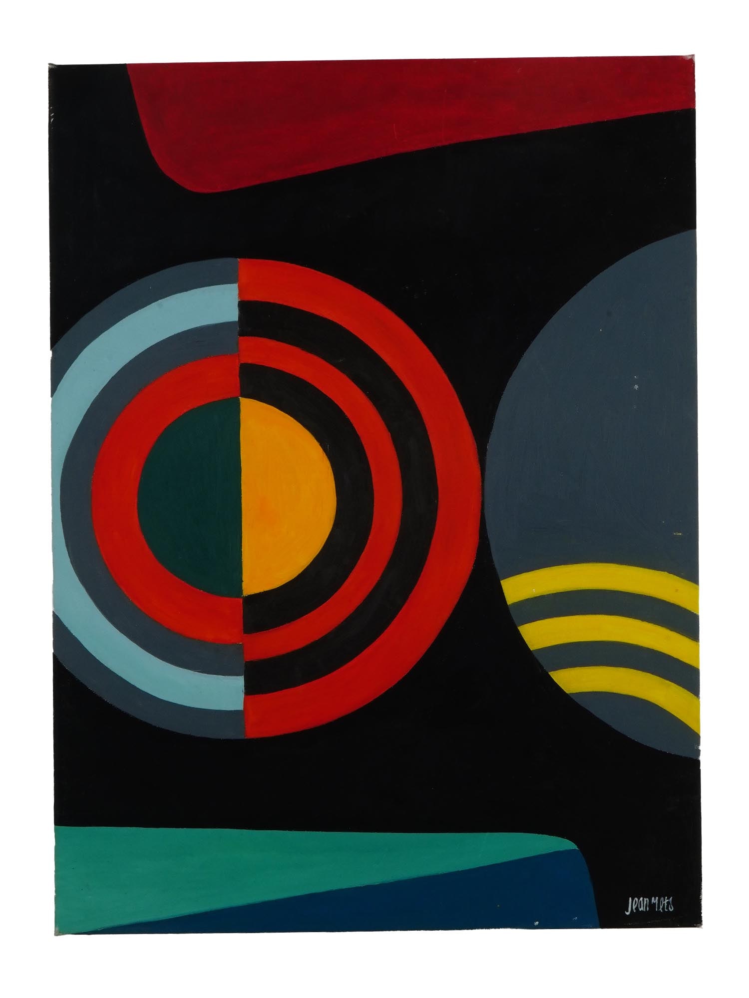 BELGIAN MODERNIST ABSTRACT OIL PAINTING SIGNED: Oil on canvas painting. Belgian, mid-20th century. The artwork represents an abstract geometrical composition in dark colors. Signed in the lower right. Unframed. Collectible American Modernist Fine A