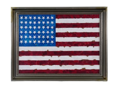 AMERICAN MIX MEDIA FLAG PAINTING AFTER JASPER JOHNS