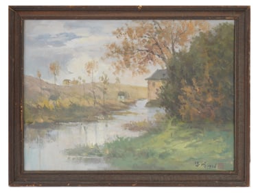 MID CENT CHINESE SCHOOL OIL LANDSCAPE PAINTING