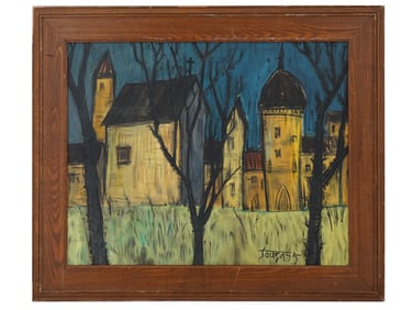 MID CENT INDIAN SCHOOL OIL LANDSCAPE PAINTING