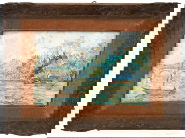 ATTR TO PAUL SIGNAC FRENCH MIXED MEDIA PAINTING