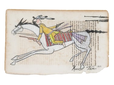 NATIVE AMERICAN LEDGER ART MIXED MEDIA PAINTING SIGNED