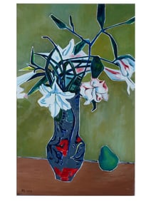 MID CENTURY CHINESE STILL LIFE OIL PAINTING SIGNED