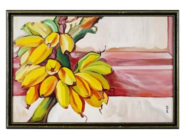 CONTEMPORARY INDIAN OIL BANANA BRANCH PAINTING SIGNED