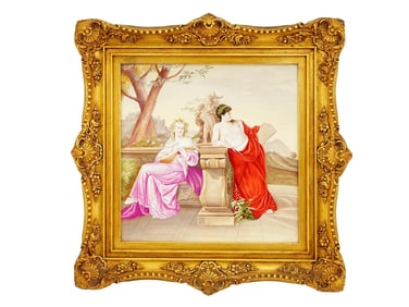 CONTINENTAL HAND PAINTED PORCELAIN PLAQUE FRAMED