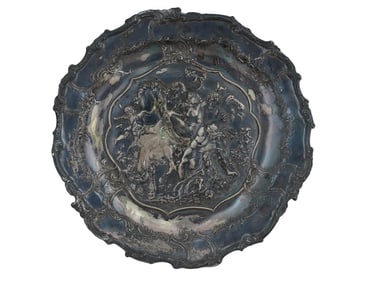 ANTIQUE BIBLICAL SCENE SILVER PLATED TRAY PLATE