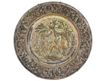 ANTIQUE BIBLICAL SCENE SILVER PLATED BRASS PLATE