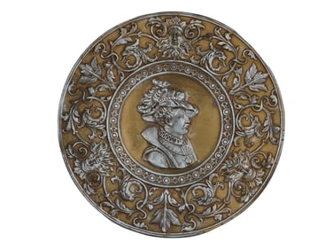 ANTIQUE EUROPEAN RELIEF PORTRAIT CAST IRON WALL PLATE